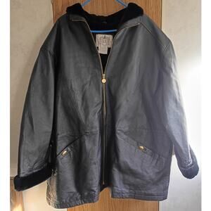 Vintage RZR Black Leather Shearling Jacket 26/28 Plus Size Moto Baddie Fur Trim